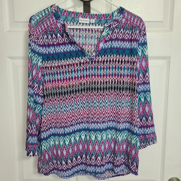 (410) Kim Roger's Woman's Long Sleeve Blouse, Size: Medium Color:Multi-colored - Picture 4 of 13